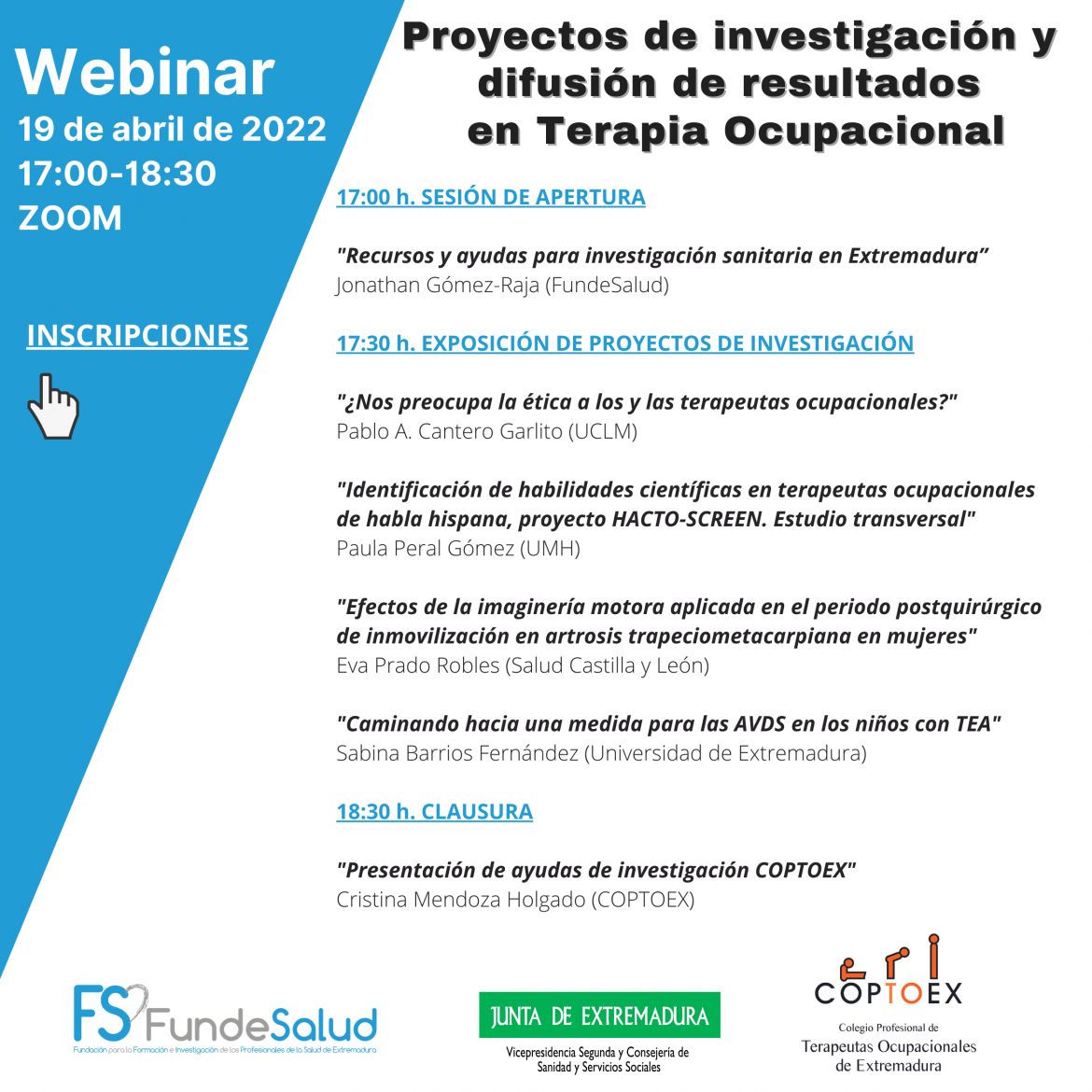 Webinar “Proyectos de investigación y difusión de resultados en Terapia Ocupacional”