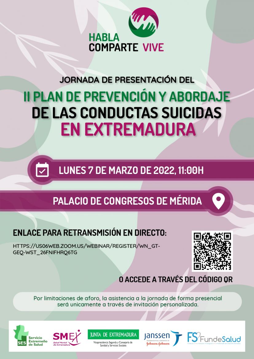 JORNADA DE PRESENTACIÓN II PLAN DE PREVENCIÓN Y ABORDAJE DE LAS CONDUCTAS SUICIDAS EN EXTREMADURA