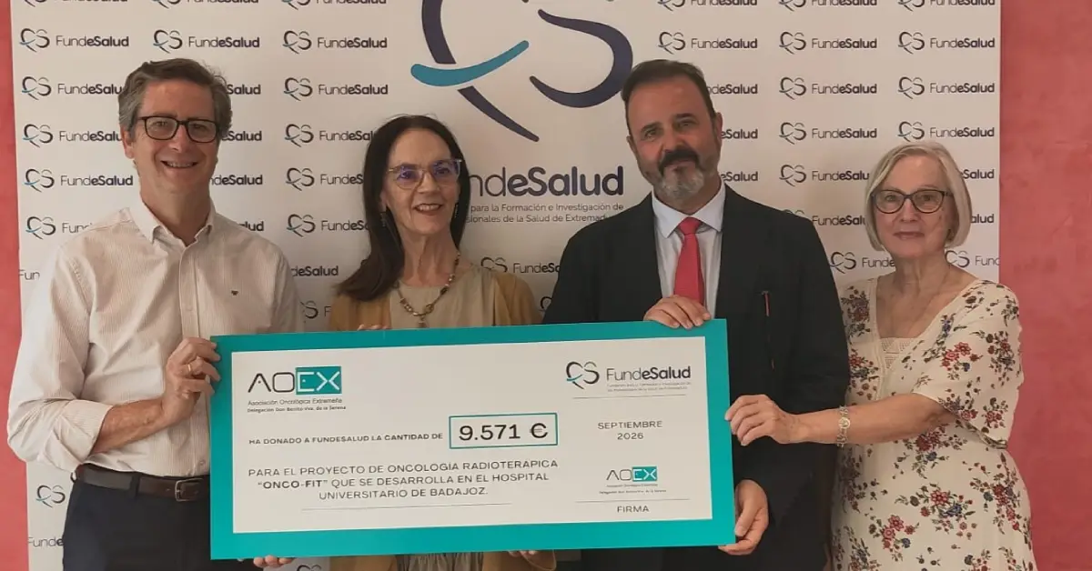 AOEX Don Benito-Villanueva dona más de 9.500 euros a FundeSalud para investigar el impacto del ejercicio físico en pacientes con cáncer de próstata y pulmón